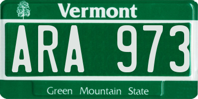 VT license plate ARA973