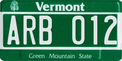VT license plate ARB012