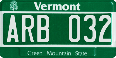 VT license plate ARB032