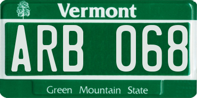 VT license plate ARB068