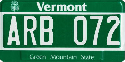VT license plate ARB072