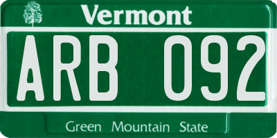 VT license plate ARB092
