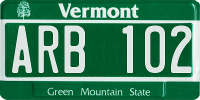 VT license plate ARB102
