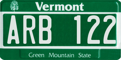 VT license plate ARB122