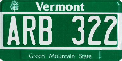 VT license plate ARB322
