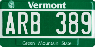 VT license plate ARB389