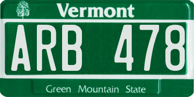 VT license plate ARB478