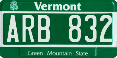 VT license plate ARB832