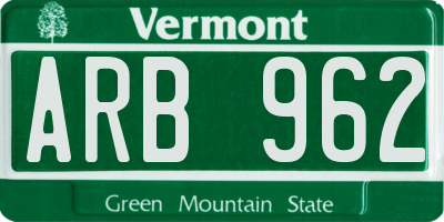 VT license plate ARB962