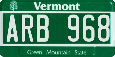 VT license plate ARB968