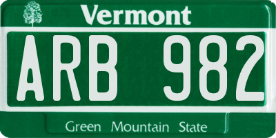 VT license plate ARB982