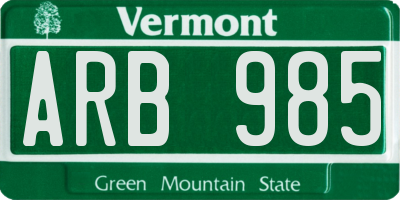 VT license plate ARB985