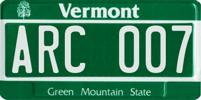 VT license plate ARC007