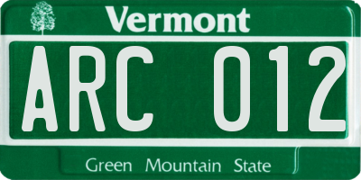 VT license plate ARC012