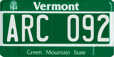 VT license plate ARC092