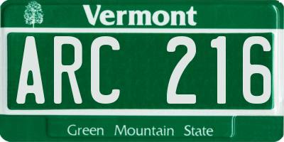 VT license plate ARC216