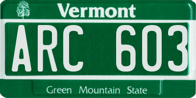 VT license plate ARC603