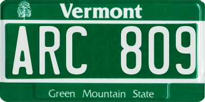 VT license plate ARC809