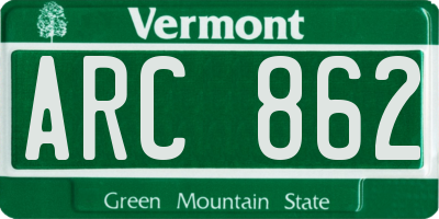 VT license plate ARC862