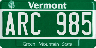 VT license plate ARC985