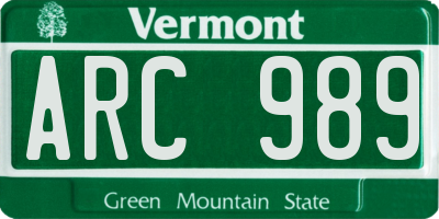 VT license plate ARC989