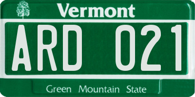 VT license plate ARD021