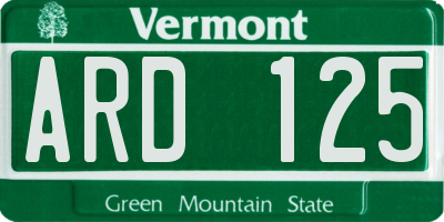 VT license plate ARD125