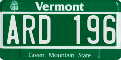 VT license plate ARD196