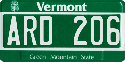 VT license plate ARD206