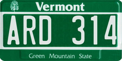 VT license plate ARD314