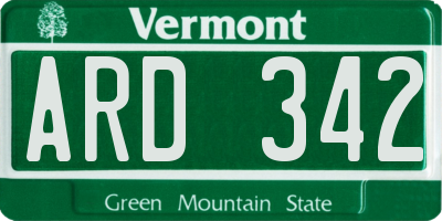 VT license plate ARD342