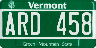 VT license plate ARD458