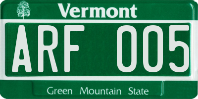 VT license plate ARF005