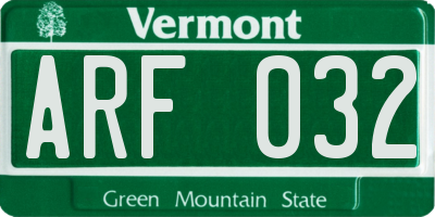 VT license plate ARF032