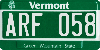VT license plate ARF058
