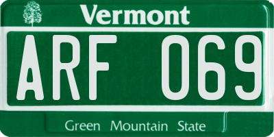 VT license plate ARF069