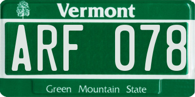 VT license plate ARF078
