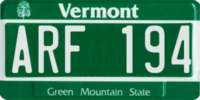 VT license plate ARF194