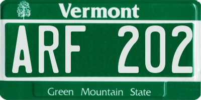 VT license plate ARF202