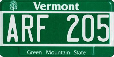 VT license plate ARF205