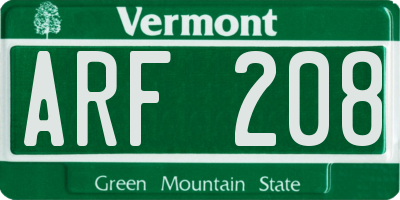 VT license plate ARF208