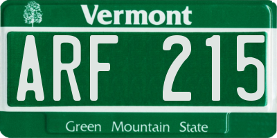 VT license plate ARF215