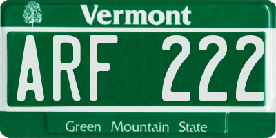 VT license plate ARF222