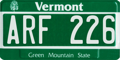 VT license plate ARF226