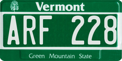 VT license plate ARF228