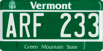 VT license plate ARF233