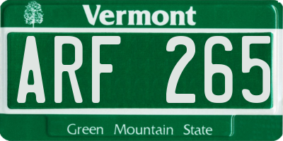 VT license plate ARF265