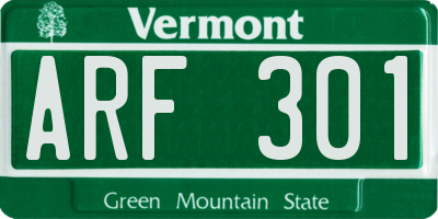 VT license plate ARF301
