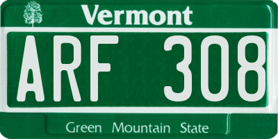VT license plate ARF308