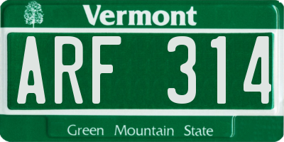 VT license plate ARF314